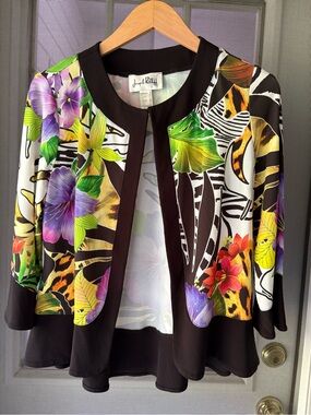 Joseph Ribkoff Black Floral & Animal Print Open Jacket